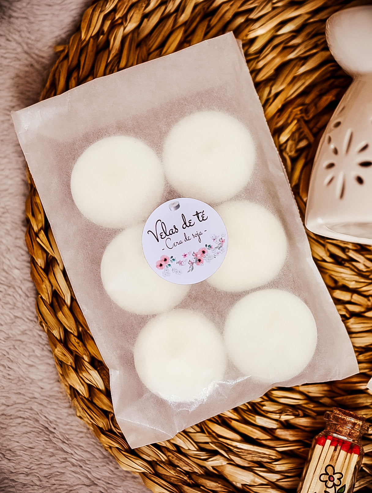 ❥ Pack (Quemador + melts + velas de té + cerillas)