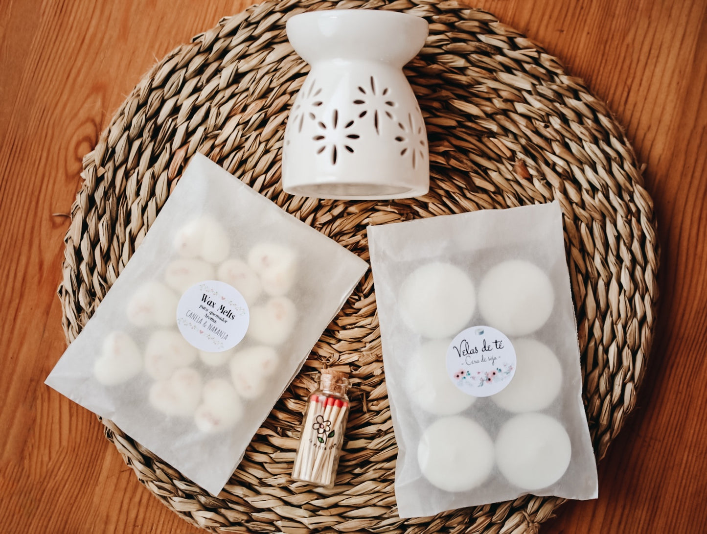 ❥ Pack (Quemador + melts + velas de té + cerillas)