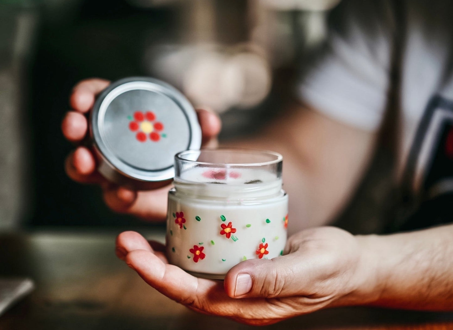 ❥ Vela en frasco floral (Pintado a mano)💐