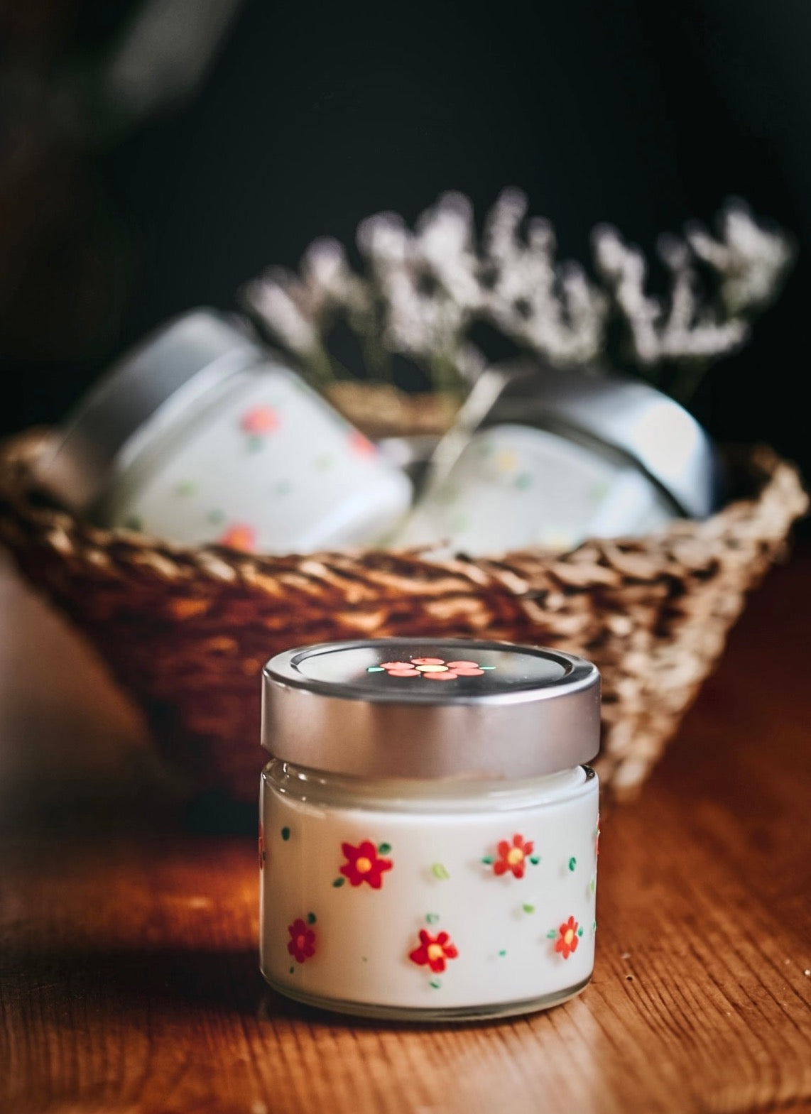 ❥ Vela en frasco floral (Pintado a mano)💐