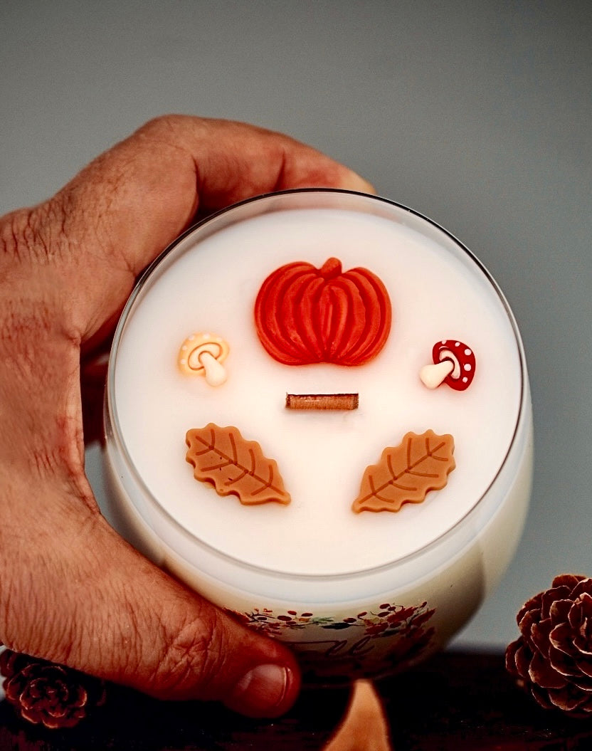 ❥ Vela de otoño en vaso, aroma: Pastel de calabaza/ Flor de naranja 🍁🍂