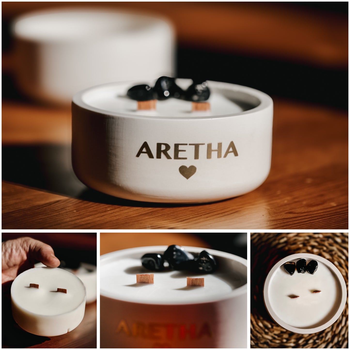❥ Vela "ARETHA" – Fuerza, elegancia y alma (con 3 piedras de Ónix)