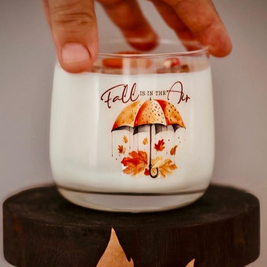 ❥ Vela de otoño en vaso, aroma: Pastel de calabaza/ Flor de naranja 🍁🍂