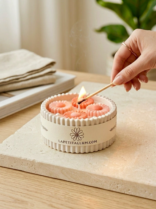 ❥ Vela mini Daisy - Flores color salmón y rosa melocotón