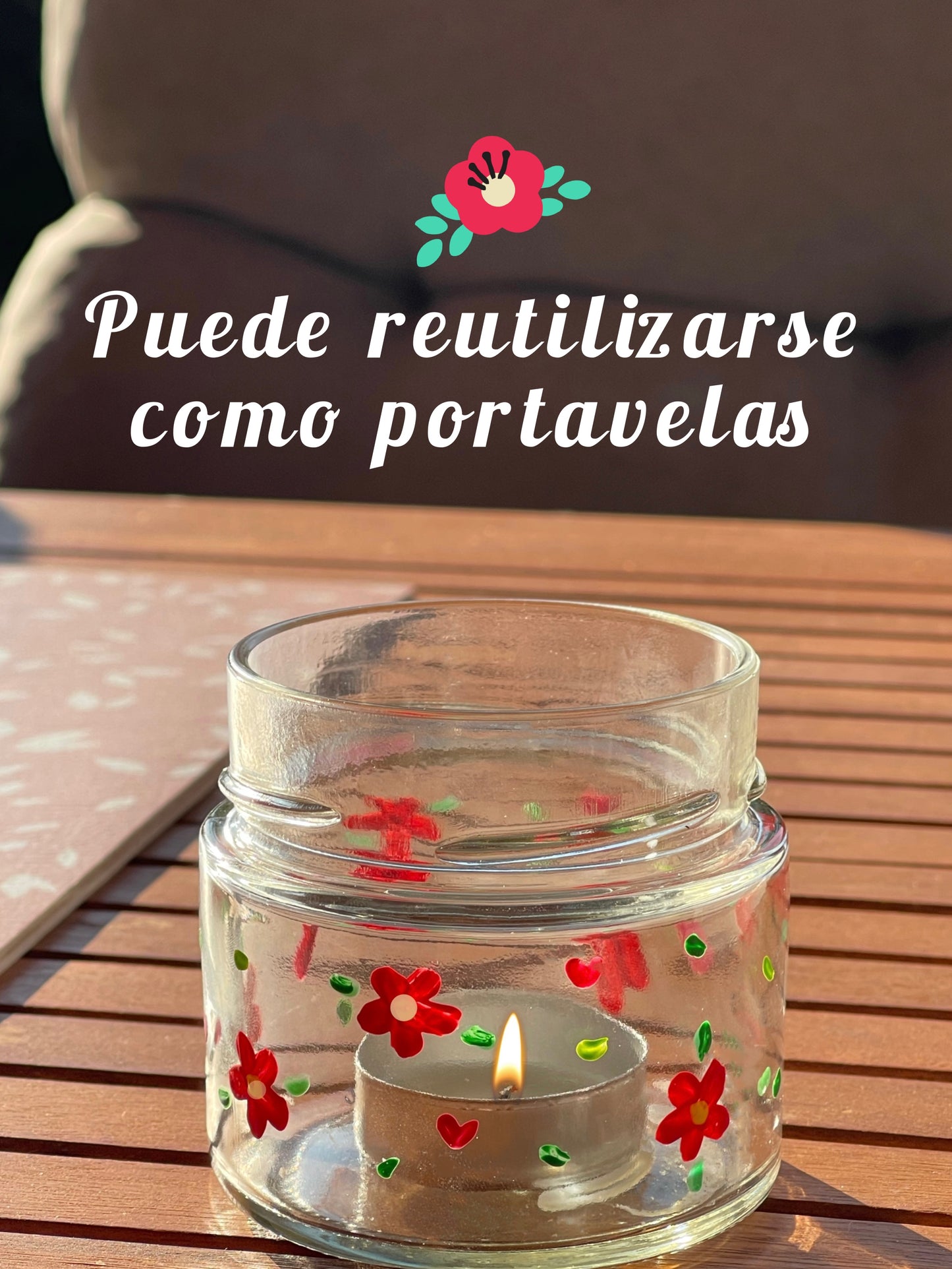 ❥ Vela en frasco floral (Pintado a mano)💐