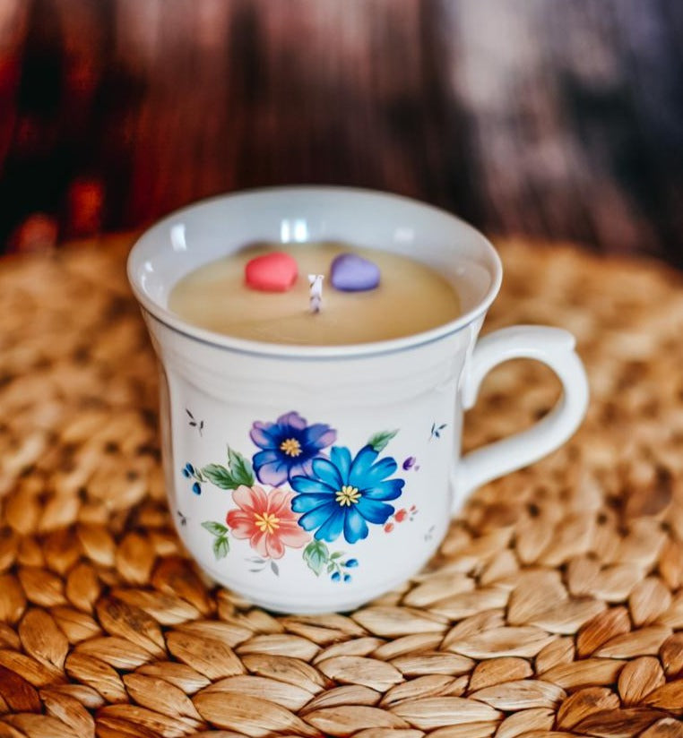 ❥ Vela en taza floral 🌼 🌸