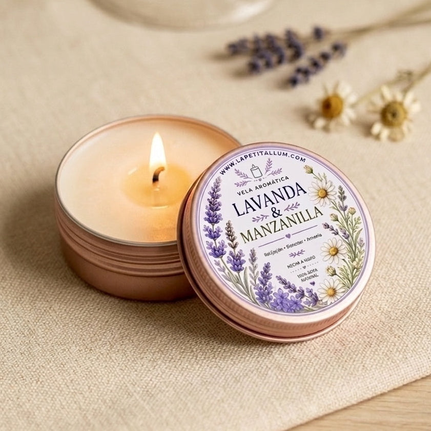 ❥ Vela aroma "Lavanda y manzanilla" en latita 65ml