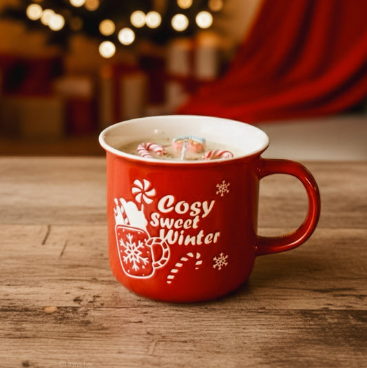 ❥ Vela en taza roja navideña, aroma a pastelitos navideños - EDICIÓN LIMITADA -
