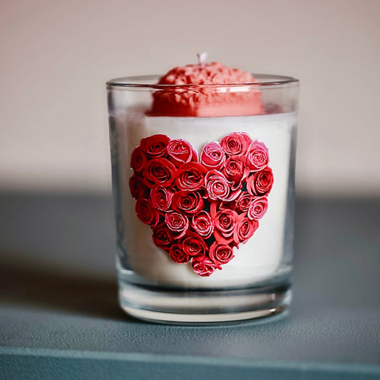 ❥ Vela en vaso con corazón rosa