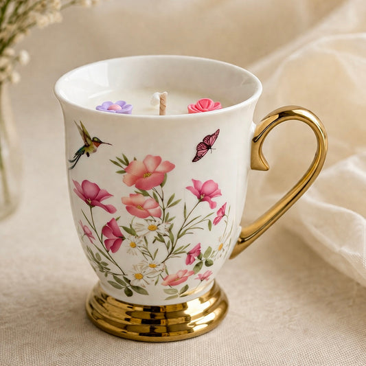 ❥ Vela en taza estilo vintage, aroma lavanda y manzanilla | Edición limitada
