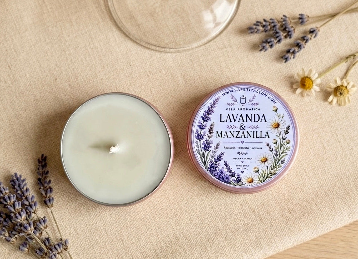 ❥ Vela aroma "Lavanda y manzanilla" en latita 65ml