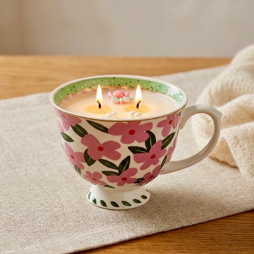 ❥ Vela en taza floral, aroma mimosa  | Edición limitada