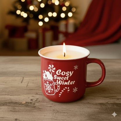 ❥ Vela en taza roja navideña, aroma a pastelitos navideños - EDICIÓN LIMITADA -