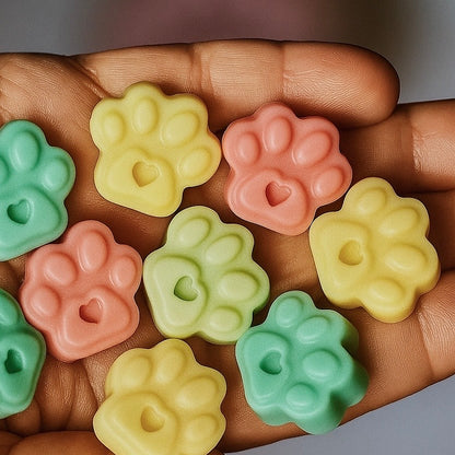 🐾  Melts en forma de huella, aroma chicle + vela de té