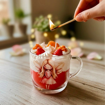 ❥ Vela en taza tipo postre, aroma FRESAS Y NATA (Stock limitado)