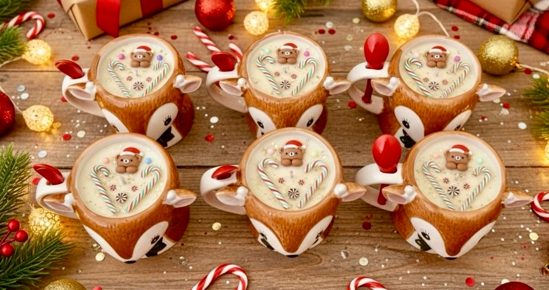 ❥ Vela en taza-reno, aroma a Pudding navideño - EDICIÓN LIMITADA -